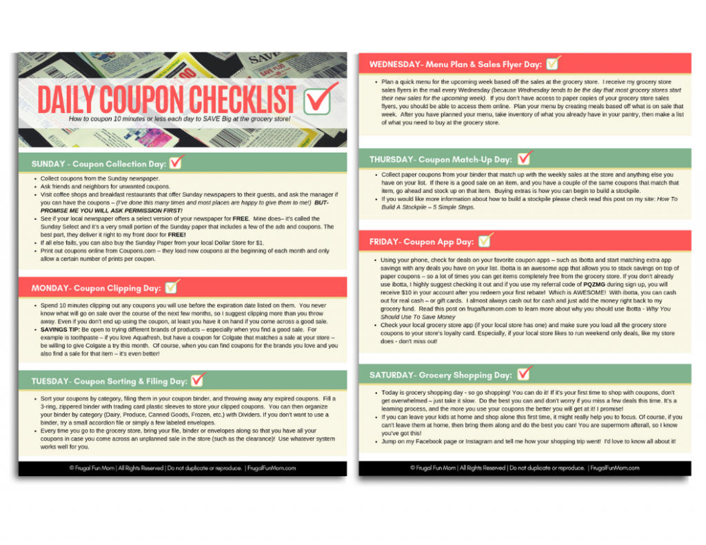 Daily Coupon Checklist | Frugal Fun Mom
