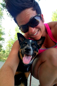 Running with a dog.