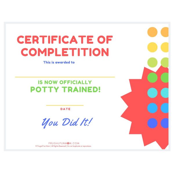Potty Training Certificate | Frugal Fun Mom
