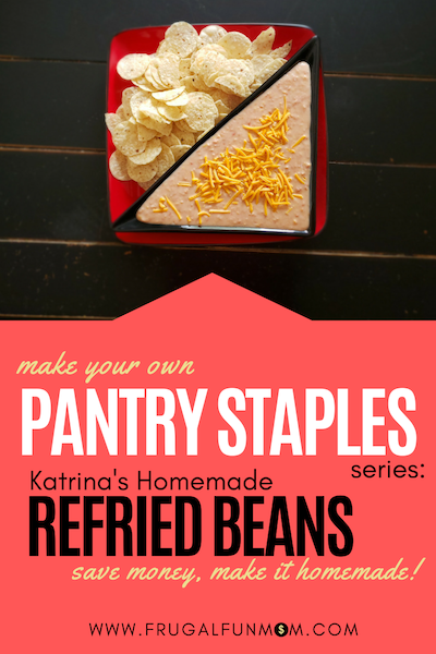 Make Your Own Pantry Staples Series: Katrina's Homemade Refried Beans | Frugal Fun Mom. Looking for a fast and easy bean dip recipe? I've got a super quick and frugal homemade refried beans recipe that you need to try! Your family will love it!