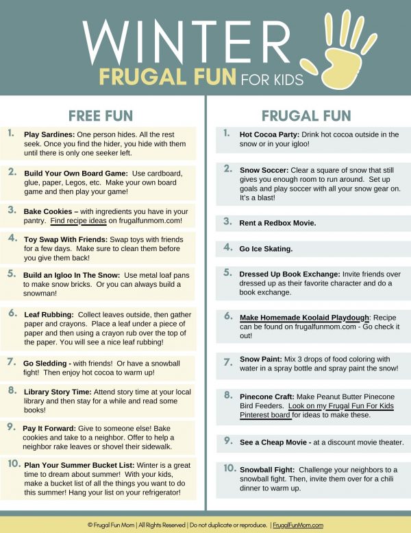 Ultimate Guide To Frugal Fun For Kids Winter | Frugal Fun Mom