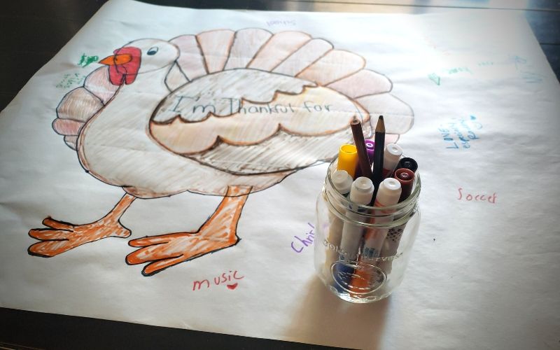 Thankful Turkey Tablecloth Family Craft | Frugal Fun Mom